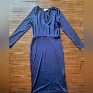 ASOS Navy blue midi vneck long sleeve dress US 6